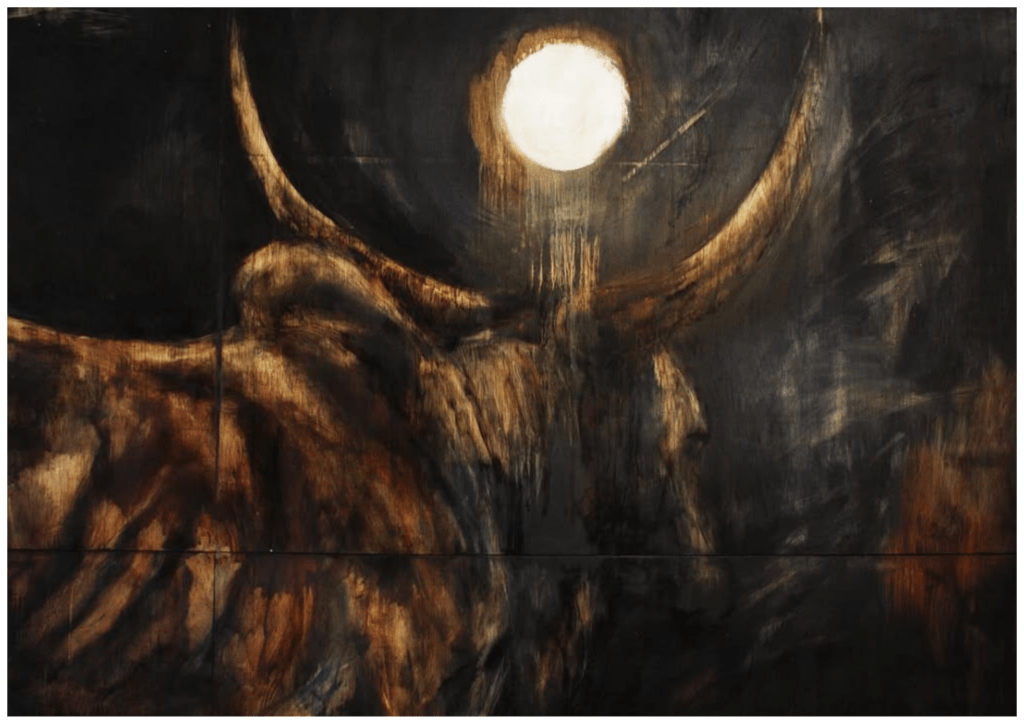 Between slumped shoulders held the moon in waiting